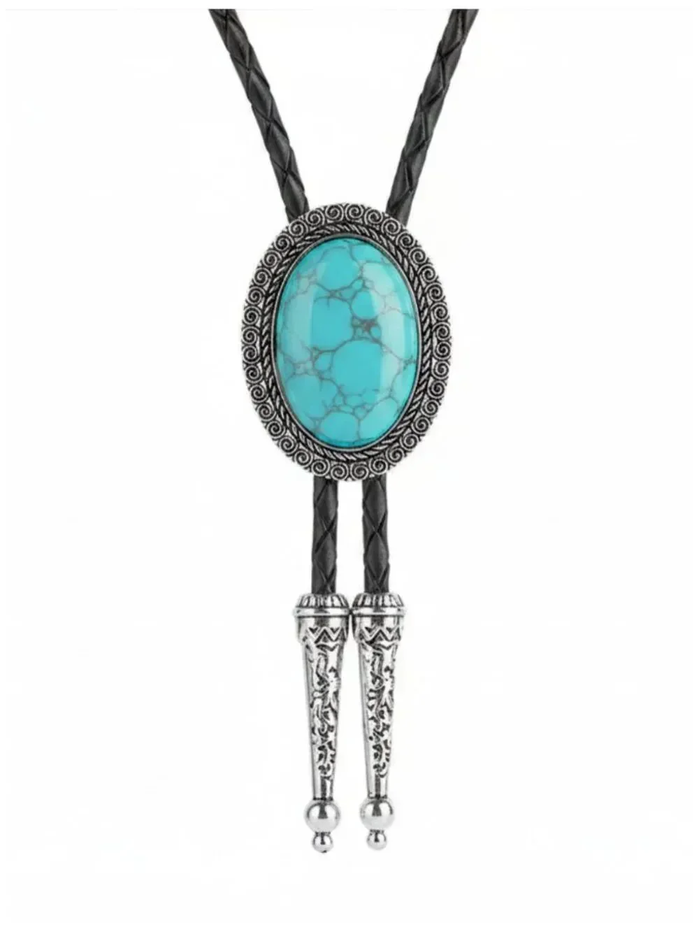 NWT Faux Turquoise Bolo Tie Western Cowboy Crackle Stone Necklace